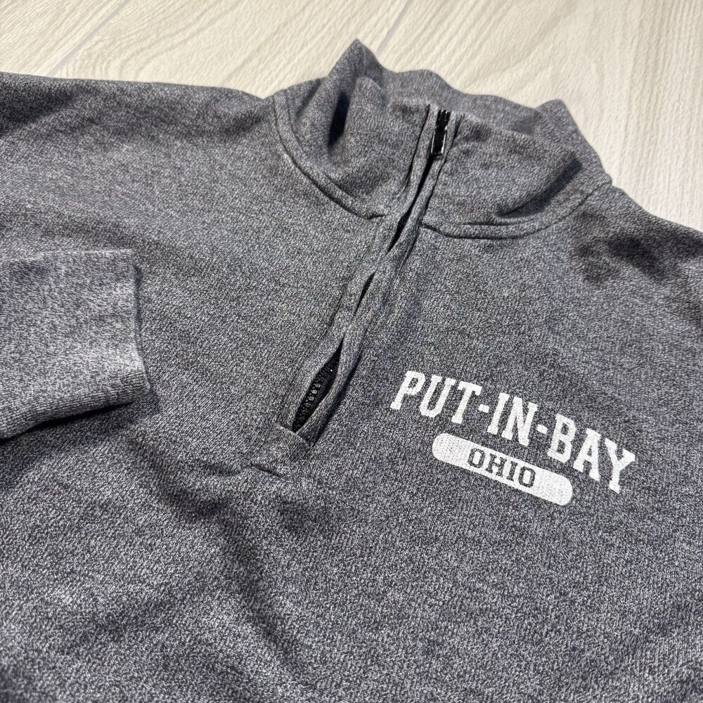 Put In Bay Ohio 1/4 Quarter Zip Pullover Men’s M Gray Pockets Lake Erie Island